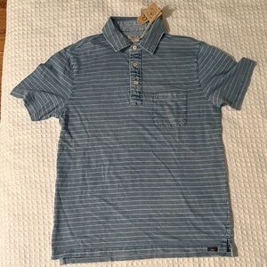 Faherty Men's Blue Striped Polo Shirt in size medium